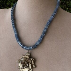 Rare Blue Coral Necklace with Gold Givovanni Flower Pendant